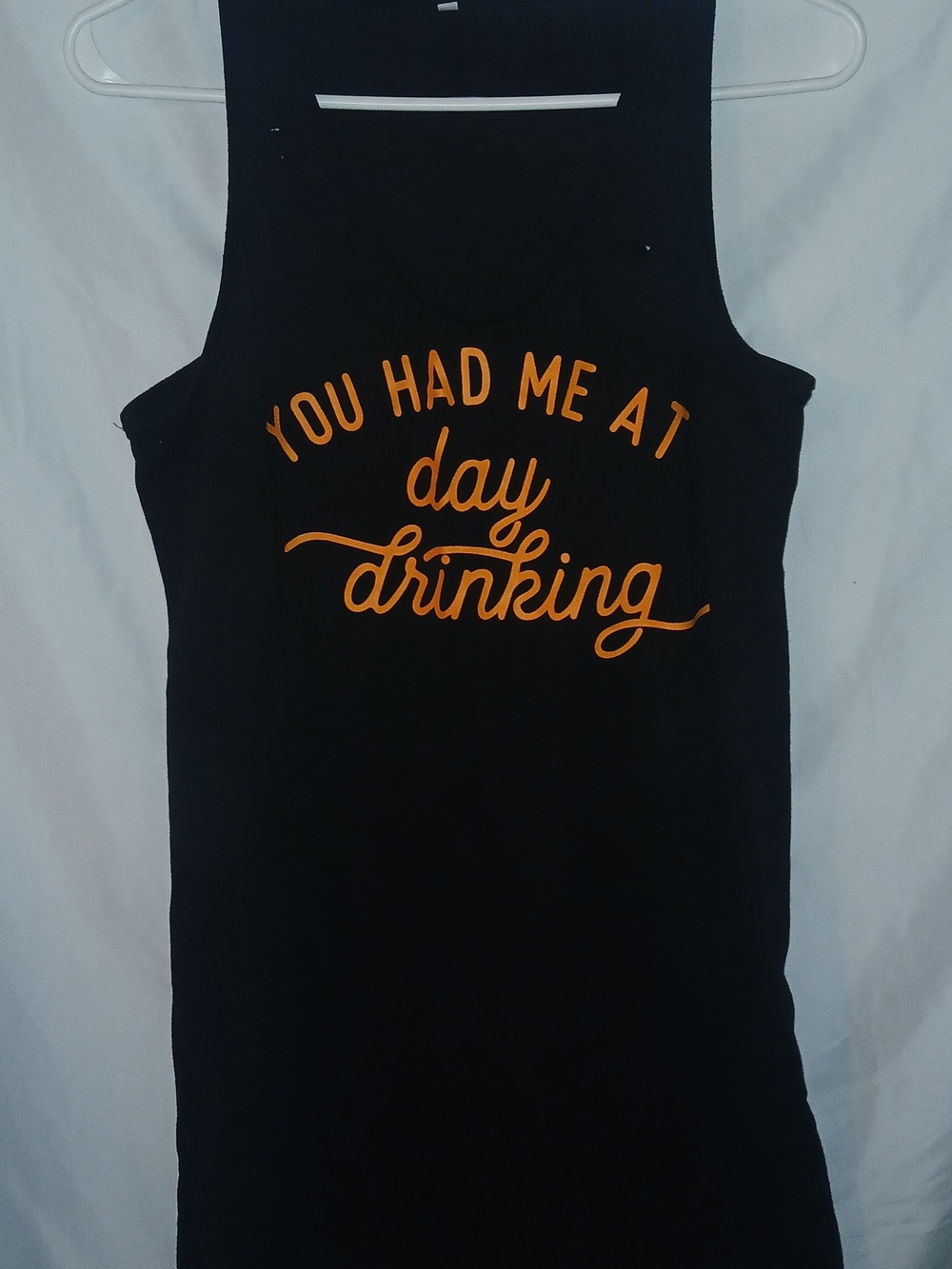 SHEIN Black Tank with Orange 'You Had Me at Day Drinking' Script